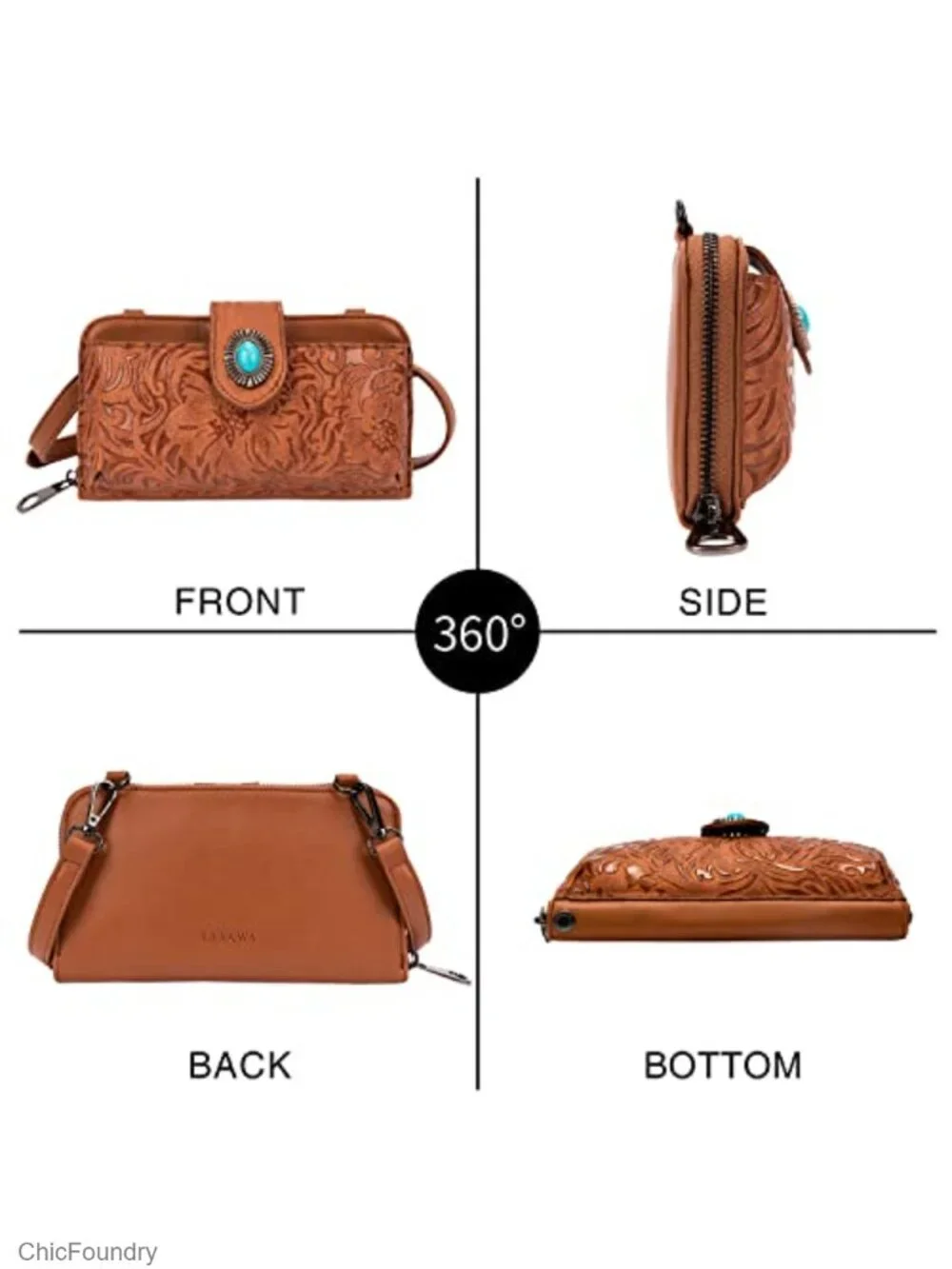Small Crossbody Bag with Phone Pocket Faux Leather Embossed Adjustable Strap